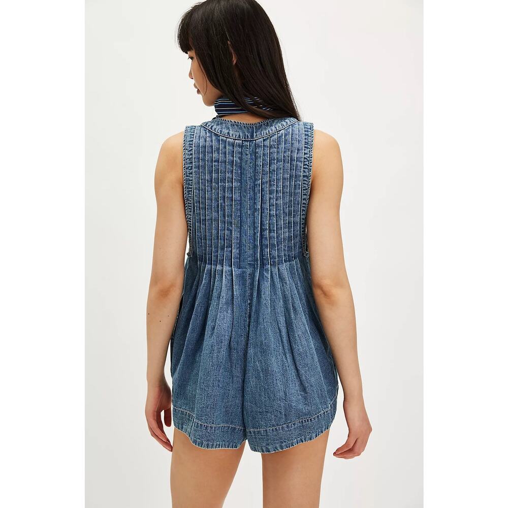 Free People Webster Denim Romper Falling Rain Wash Small Classic Timeless NWT - Picture 3 of 11